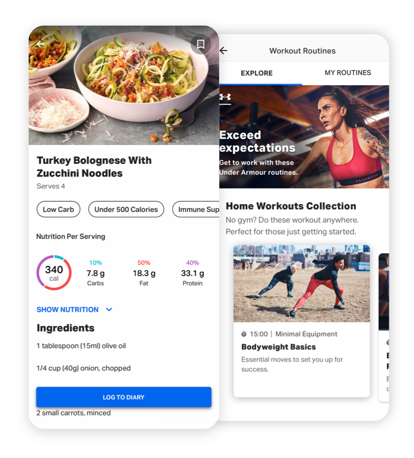 MyFitnessPal is a fitness and nutrition tracking app acquired by Under Armour in 2015. Image courtesy of MyFitnessPal.