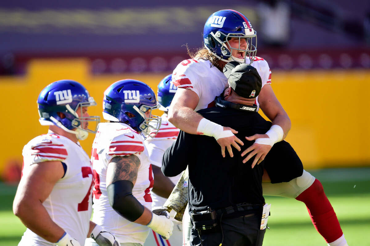 Giants’ Nick Gates talks picking on Aaron Donald, steer-wrestling mishap