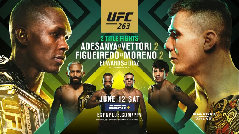 Watch UFC 263: Adesanya vs. Vettori 2 6/12/2021 PPV Full Show Online Free